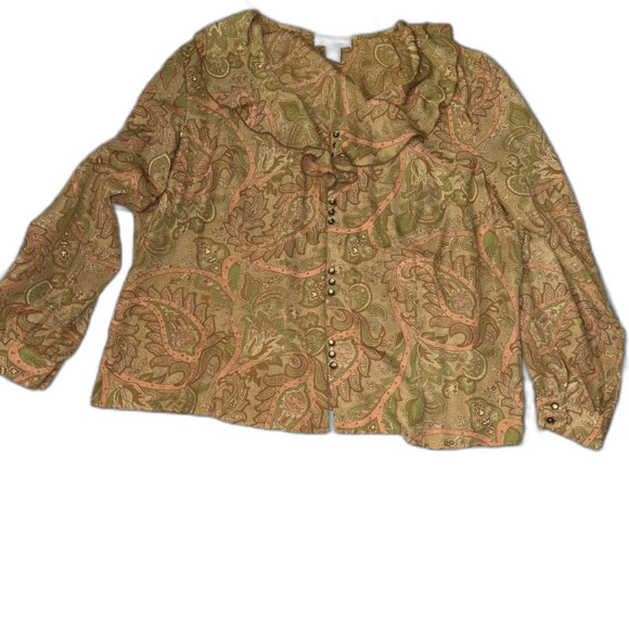 Vintage Tops - Plus Size Retro Style Paisley Print Ruffle Collar Button Down Size 20W